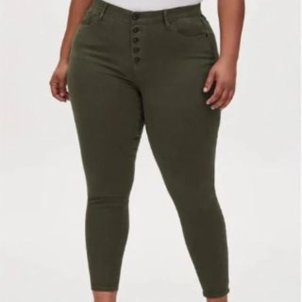Torrid Sky High Skinny Button Fly Olive Green Soft Jeans Women’s size 22R
